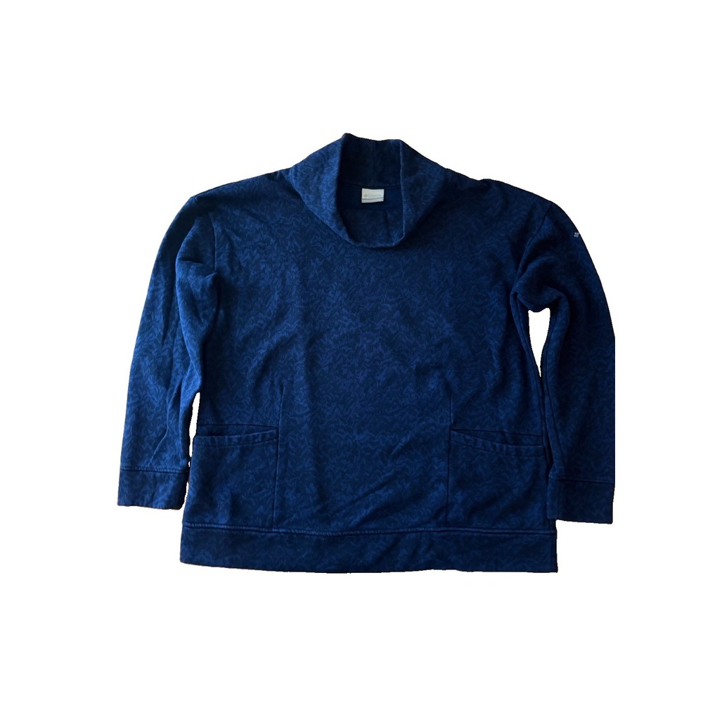 Columbia Women’s XL6812 Cowl Neck Fleece Pullover XL Blue Tonal Print Pockets